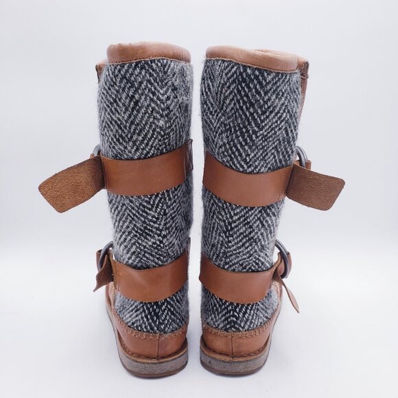 SOREL Chipahko Wool Blanket Winter Boot Tall Buckle Herringbone Leather Size 8.5 - Picture 3 of 9